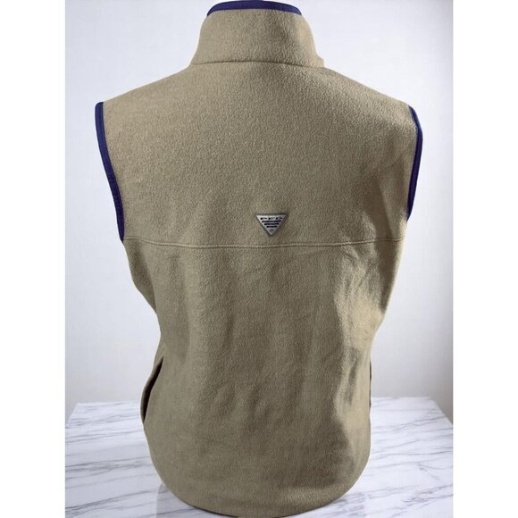 Columbia PFG Beige Fleece Vest Purple Trim Full Zip Sleeveless Jacket Size Large - Picture 9 of 9